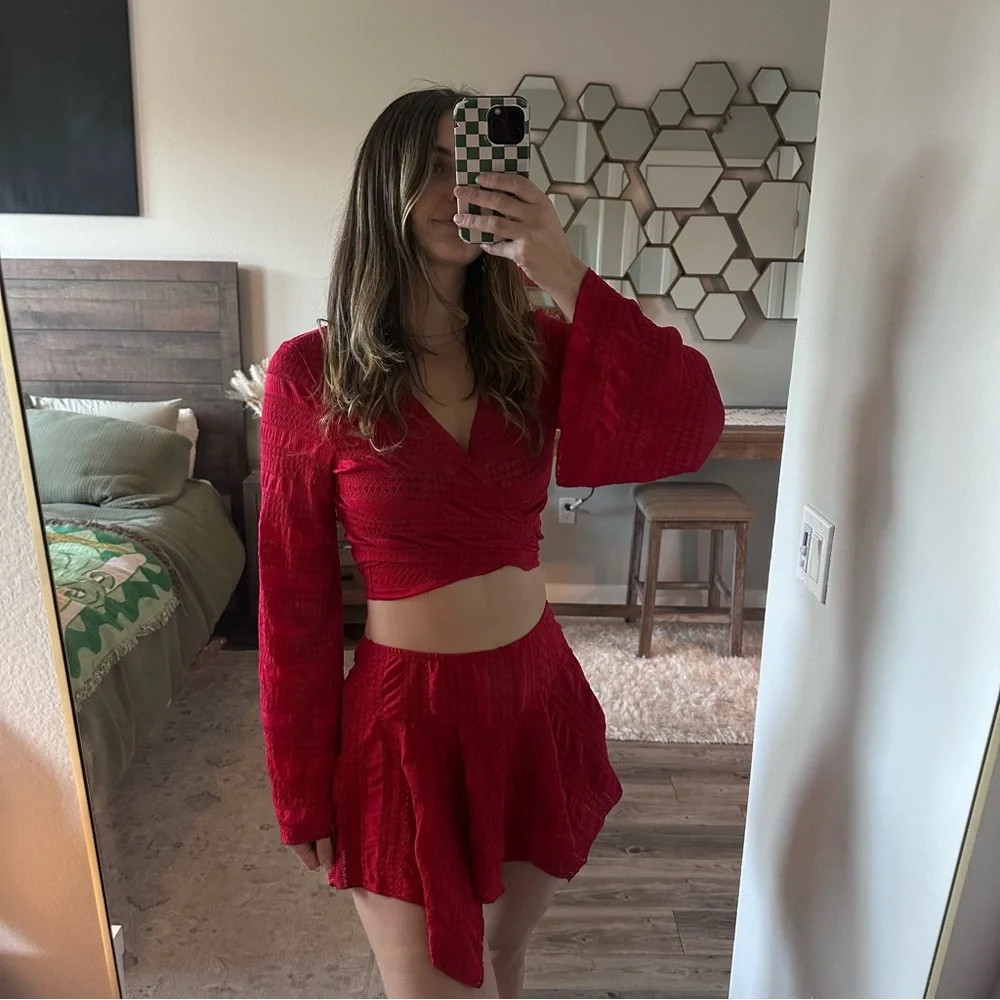 Dippin Daisies Red Tie-Front Top and Skirt Set